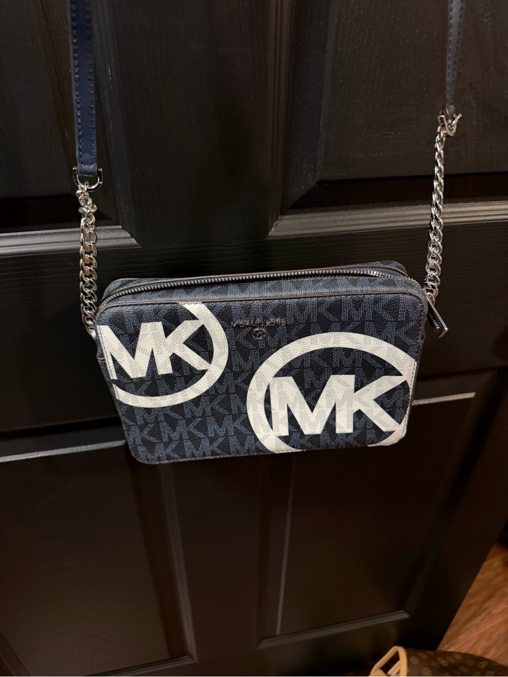 Michael Kors Navy and White MK Logo jet set charm crossbody bag